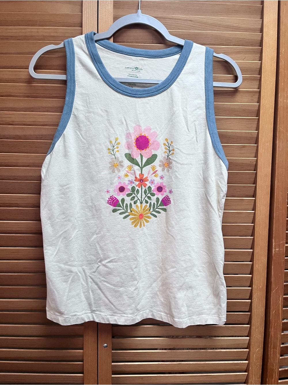 NATURAL LIFE Cream Floral Tank with Blue Trim